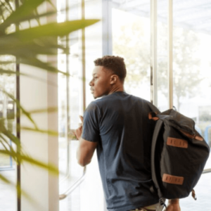 student wearing a backpack