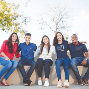 students sitting on a bench